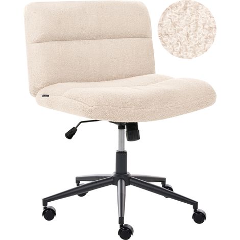 Silla de escritorio para oficina en casa tapizada en bouclé sin reposabrazos asiento neumático base giratoria inclinable beige claro Catlin (1/5)