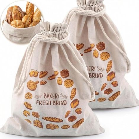 Lot de 2 sacs à pain réutilisables – Lin/coton – 40x30 cm – Cordon de serrage – Congélation – Pain maison (1/5)