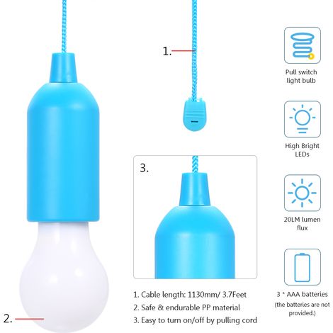 4,5 V 0,5 W Ampoule LED Interrupteur à Corde à Tirer 3 Conception Suspendue Alimentée par Piles AAA Paquet de 6 pour Chambre Salon Restaurant Salle à Manger Décoration de Fête à Domicile (1/5)