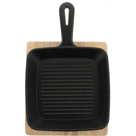 1 Poêle à frire carrée plate avec planche à crêpes et plateau en bois (noire) (1/4)