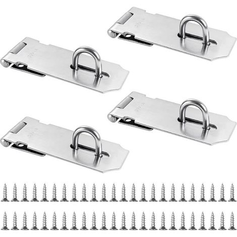 4 Pcs Fermoir 4 Pouces, Loquet de Cadenas Agrafe, Verrou de Porte en Acier Inoxydable, Avec 36 Vis pour Jardin, Portes, Armoires (Argent)