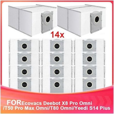 Lot de 14 sacs à poussière de rechange de 3,5 L, compatibles avec les aspirateurs Ecovacs Deebot X8 Pro Omni/T50 Pro Max Omni/T80 Omni/Yeedi S14 Plus. (1/5)