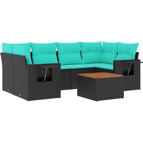 7-teiliges Gartensofa-Set mit Kissen, schwarzes Polyrattan vidaXL (1/5)