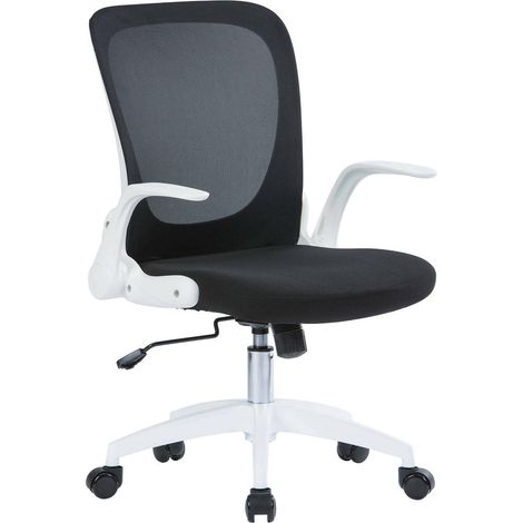 Dmora - Silla de oficina Dnuciar, Silla ejecutiva de malla con reposabrazos, Asiento ergonómico con reposabrazos abatibles, 60x59h86/96 cm, Negro et Blanc