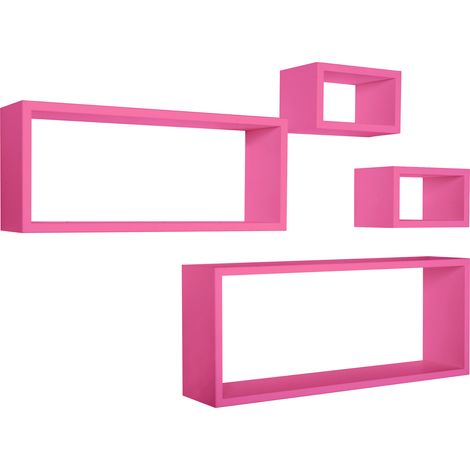 Set 3 Mensole Cubo da Parete Quadrato e Rettangolare in Fibra di Legno Merlino Fuxia (1/5)