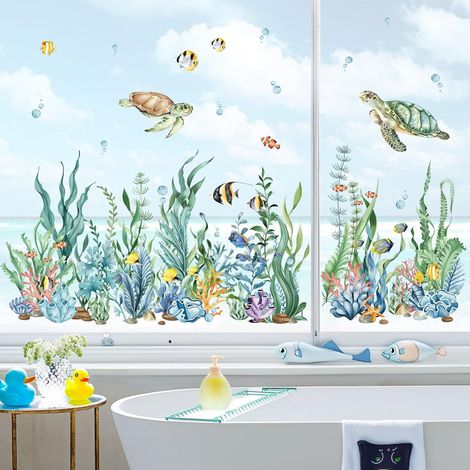 Autocollants Fenêtre Sous la Mer Algues Stickers Poissons Océan (1/5)