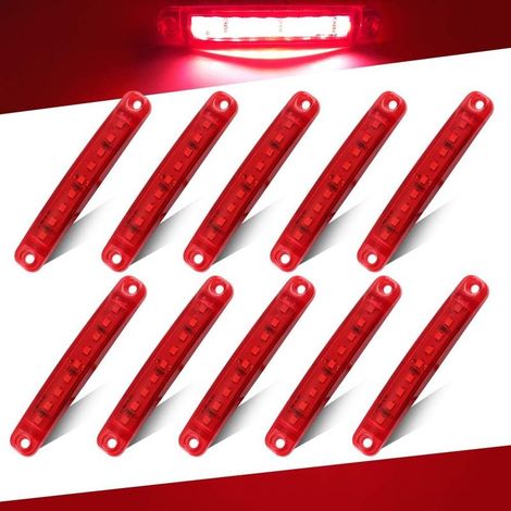 10 luces de posición laterales rojas, 24 V, 3,9'', 9 LED, para camión, remolque, delanteras y traseras, luz de advertencia lateral - Resistente al agua (1/5)