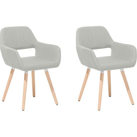 Set di 2 Sedie da Pranzo in Tessuto Grigio Chiaro Gambe in Legno Chiaro Chicago
