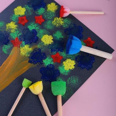 Brosse A Eponge - Manche Bois - 25 Pieces - Pour Peinture Enfant Et Artisanat - Diametres 1 5 A 5 Cm (1/5)