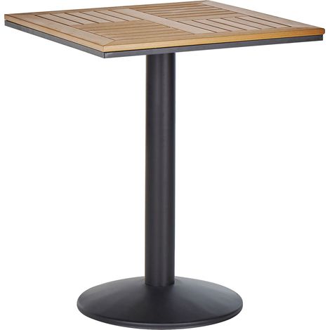 Mesa de centro balcón tablero de madera clara 60 x 60 cm base de metal negro rústico moderno Palmi