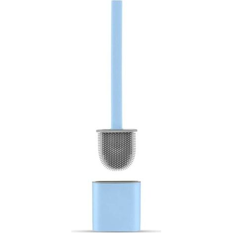 Silicone Toilet Brush Holder, Flat Toilet Brush and Holder, Drip-Free, Antibacterial, Vented Toilet Brush, Quick Drying, Odorless, Wall/Floor Toilet Brush, Bathroom and Toilet (Blue) (1/5)