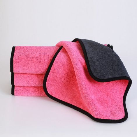 Mikrofasertücher, 4 Stück, doppellagig und verdickt, super saugfähig, geeignet für die Auto- und Motorradpflege, Lila – 30 cm × 30 cm (1/5)