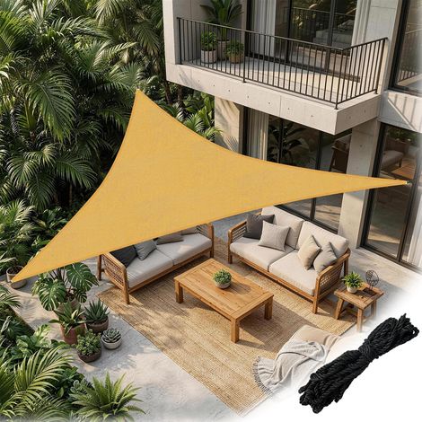 Voile d'ombrage Triangulaire 3 x 3 x 3M, Auvent Triangulaire Imperméable, Protection Solaire, Protection UV 90%, HDPE-Avec Cordons, pour Patio, Terrasse, Balcon (1/5)