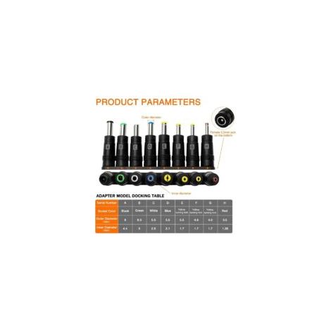 8-in-1-DC-Netzteil für Laptops, 5,5 x 2,1 mm Buchse auf Stecker, mit DC-Stecker auf Buchse - Crezuo