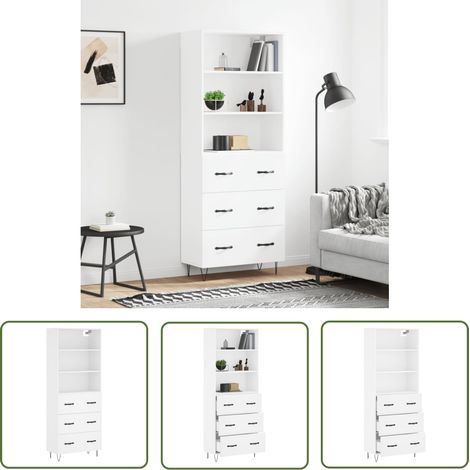 The Living Store Highboard Weiß 69,5x34x180 cm Holzwerkstoff - Sideboard - Hochschrank - Wohnzimmermöbel - Aufbewahrung - Weißer Schrank (1/5)