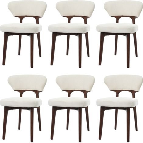 Lote de 6 sillas de comedor, en chenilla, con respaldo tapizado y patas de madera maciza, beige (1/5)