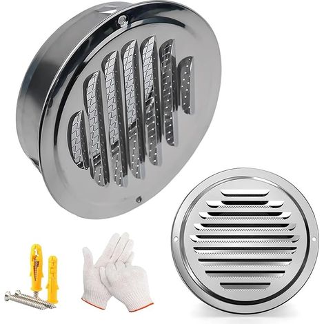Rejilla de ventilación de acero inoxidable, rejilla de escape de aire redonda, rejilla de ventilación para tubo de escape con mosquitera para cocina y baño (100 mm/4 pulgadas) (1/5)