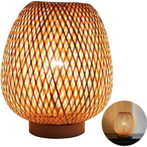 Lampe de Table de Style rétro, Abat-Jour en Bambou, Lampe de Chambre à Coucher Salon Bureau Lampe de Chevet (1/4)