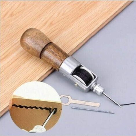 Kit de poinçon de couture professionnel pour la couture à la main rapide, idéal pour le cuir, la toile et les tissus épais, comprenant une aiguille et 2 aiguilles de rechange. (1/4)