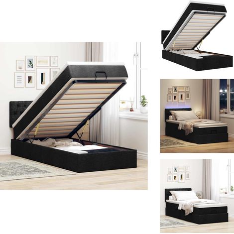 Lit ottoman avec matelas noir 100x200 cm tissu - Lit Ottoman - Lits Ottoman - Lit - Lit Avec Rangement (1/5)