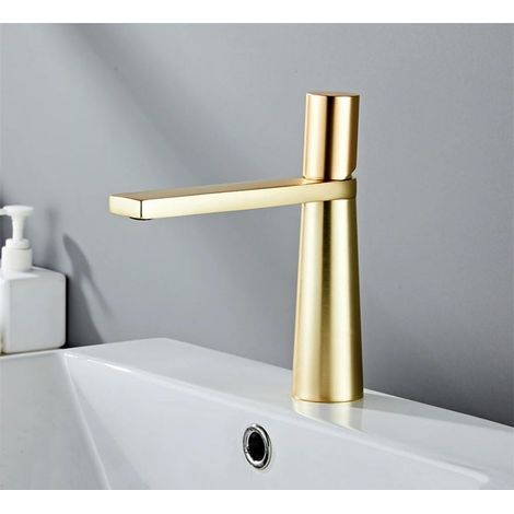 Waschtischarmatur aus Messing, Einhebel-Waschtischarmatur in Schwarz/Gold, Warm- und Kaltwasserarmatur (1/5)