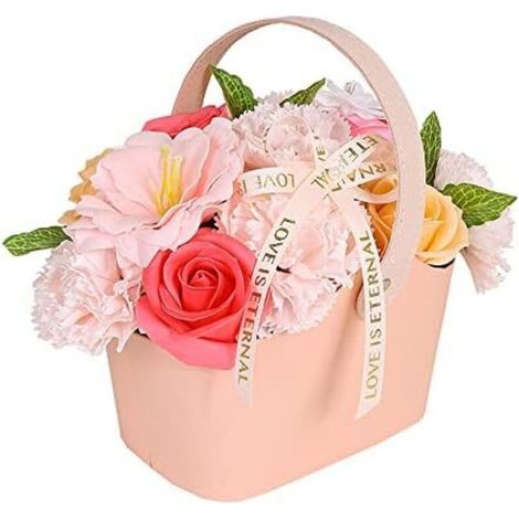 Caja de flores de jabón, ramo de flores de jabón con cesta, rosa de jabón artificial, belleza eterna, creador de romance, regalo creativo para el Día de la Madre y el Día de San Valentín (rosa) (1/5)