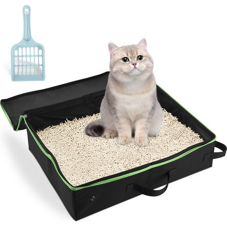Caisse Chat Litiere et Portable avec Couvercle, Poubelle Litiere Chat avec Une Pelle Poignée, Bac à Litière pour Les Voyages, Léger, Facile à Nettoyer, Pliable, étanche (1/5)