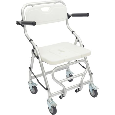 Silla de ducha plegable, equipada con cinturón de seguridad, color blanco. (1/2)