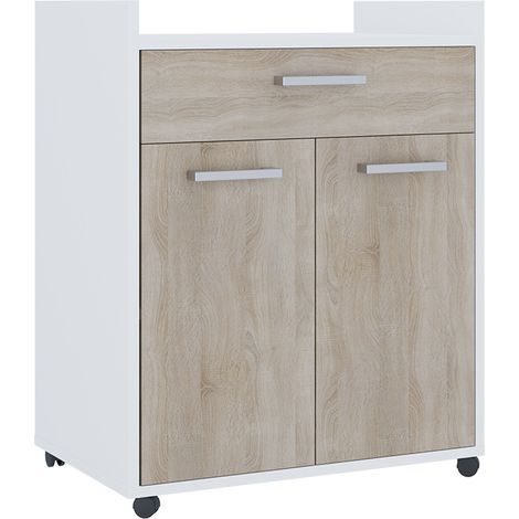 Cajonera con ruedas Ansel, Blanco/Sonoma, 60 x 40 cm con cajones, Vicco