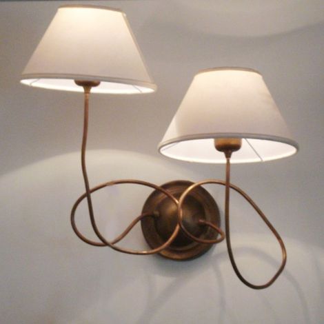 Applique classico lampadari bartalini wilma ap e27 led ottone rame tessuto lampada parete (1/4)