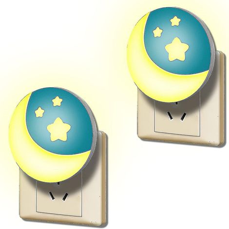Lot de 2 veilleuses LED pour enfants avec capteur crépusculaire et motif étoile et lune (1/5)