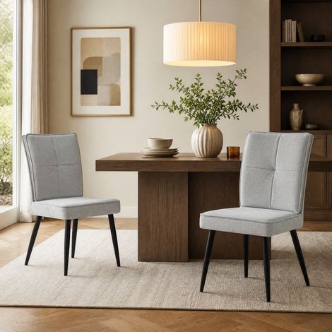 Set de 2 sillas de comedor de metal, tejido chenilla gris claro HAVRYA (1/5)