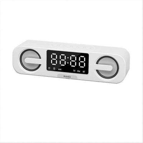 Réveil intelligent avec haut-parleur Bluetooth, miroir LED HD, radio FM et lecteur audio Bluetooth multifonctions (blanc). (1/5)
