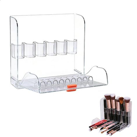 Rangement Pinceaux Maquillage, Makeup Organizer avec 16 Compartiments, Organisateur Maquillage Transparent, Mural Porte Crayon pour Pinceau Cosmetique Peignes, pour Coiffeuse et Salle de Bain (1/5)