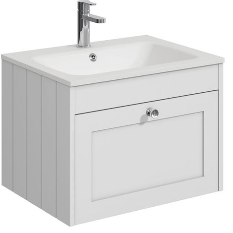 Balterley Butterton 600mm Wall Hung 1 Drawer Unit with Stone Basin 1 Tap Hole - Satin White (1/4)
