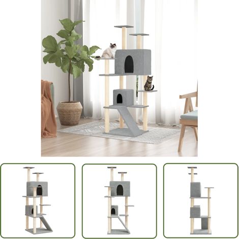 Arbre à chat, Arbre de grattage Jeu Chats, Maison pour Chat avec griffoirs en sisal Gris clair 153 cm LKOWF68902 (1/5)