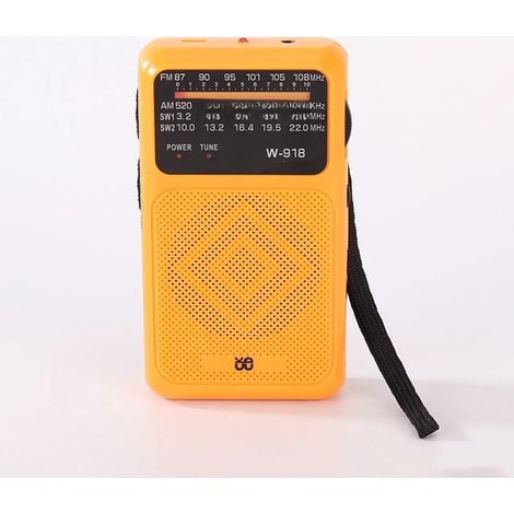 (Orange) Mini radio DSP, prend en charge les bandes FM, AM et SW, avec lampe torche, haut-parleur, prise casque 3,5 mm et rechargeable. (1/5)