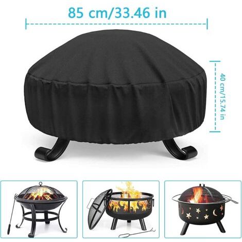Protection pour foyer extérieur - 85 x 40 cm - Ronde - Avec cordon de serrage - Tissu Oxford 210D indéchirable - Coupe-vent - Résistante aux UV - Imperméable (1/4)