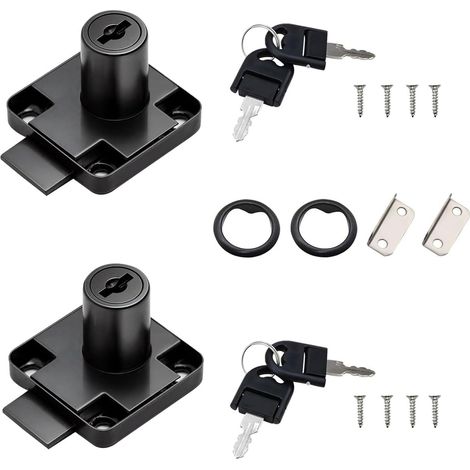 2PCS Serrure Boite Aux Lettres, Serrure de Tiroir de Bureau avec Clé Accessoires, à Cylindre avec Clés à Came en Alliage de Zinc pour Fermer des Placards (Noir) (1/5)