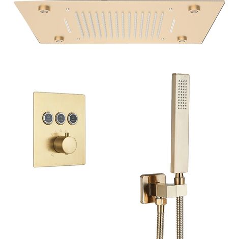 Système de douche, télécommande LED, contrôle thermostatique de la température, Or brossé LED A (1/2)
