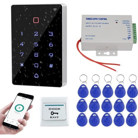 Système de Contrôle d'accès étanche Extérieur IP68 WiFi RFID Clavier + K80 3A Alimentation + 15 étiquettes de Clés RFID, sans Serrure électrique (1/5)