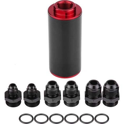 AN6 Hochleistungs-Universal-Kraftstofffilter aus Aluminium für Pkw und Lkw - Rot, 100 Mikron (1/5)