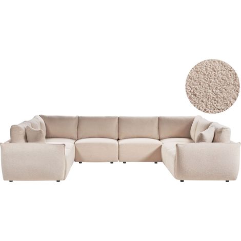 U-Shaped Corner Sofa Beige Boucle 8 Seater Modular Sectional Large Couch with Cushions Modern Living Room MESNALI (1/5)