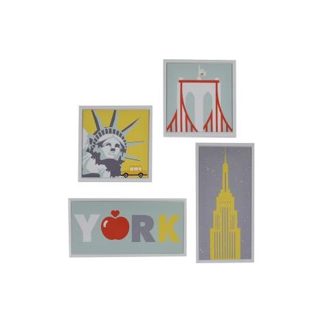 Quadro stampa new york bianco set 4 pezzi cm30x60x2,5 + cm30x30x2,5
