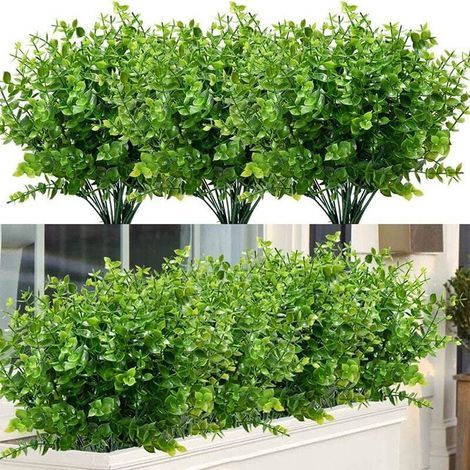 Artificial Shrubs Bushes, Plastic Fake Green Plants Indoor Outdoor Wedding Home Garden Porch Kitchen Office Centerpieces Arrangements Christmas Decoration - Green 8 Pieces MUMU