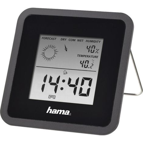 Hama Termómetro e Higrómetro Digital, con Reloj y Previsión Meteorológica (Control de Temperatura Digital con termómetro e higrómetro Medidor de Temperatura para Interior) Color Negro. (1/4)