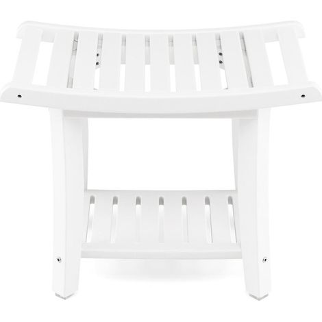 Confort et sécurité : tabouret de douche en HDPE blanc avec assise incurvée et étagère de rangement pour salle de bain (1/5)