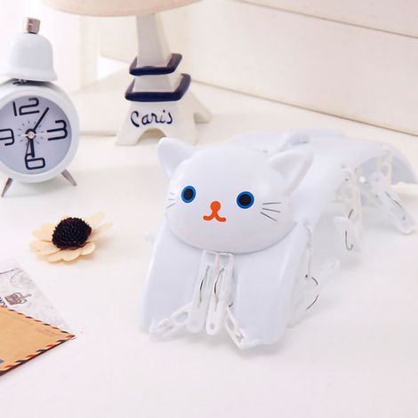 Étendoir à linge mignon en forme de chat de dessin animé pour sécher les pantalons et les chaussettes (10 pinces), adorable étendoir à linge multifonctionnel pour balcons et dortoirs, blanc.