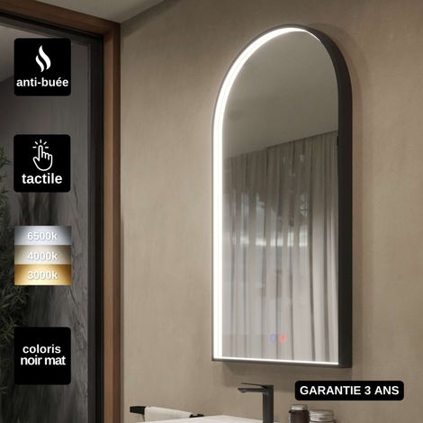 Miroir Salle de Bain ROMA - 60x110cm - Noir Mat - Bordure Led T° Variable - Tactiles On/Off & Anti-Buée - LEDIMEX (1/5)