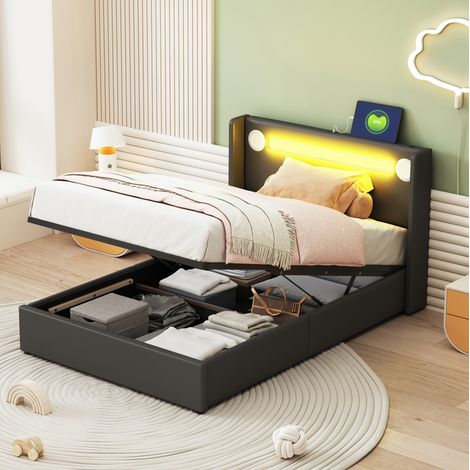 Letto singolo contenitore imbottito 90x200 con LED OKMYHOME (1/5)